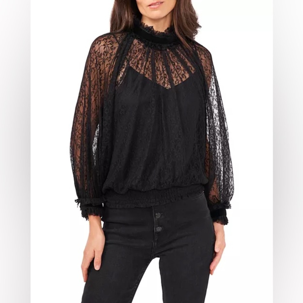 Vince Camuto Black Sheer Relaxed Blouse Whimsy Goth Small